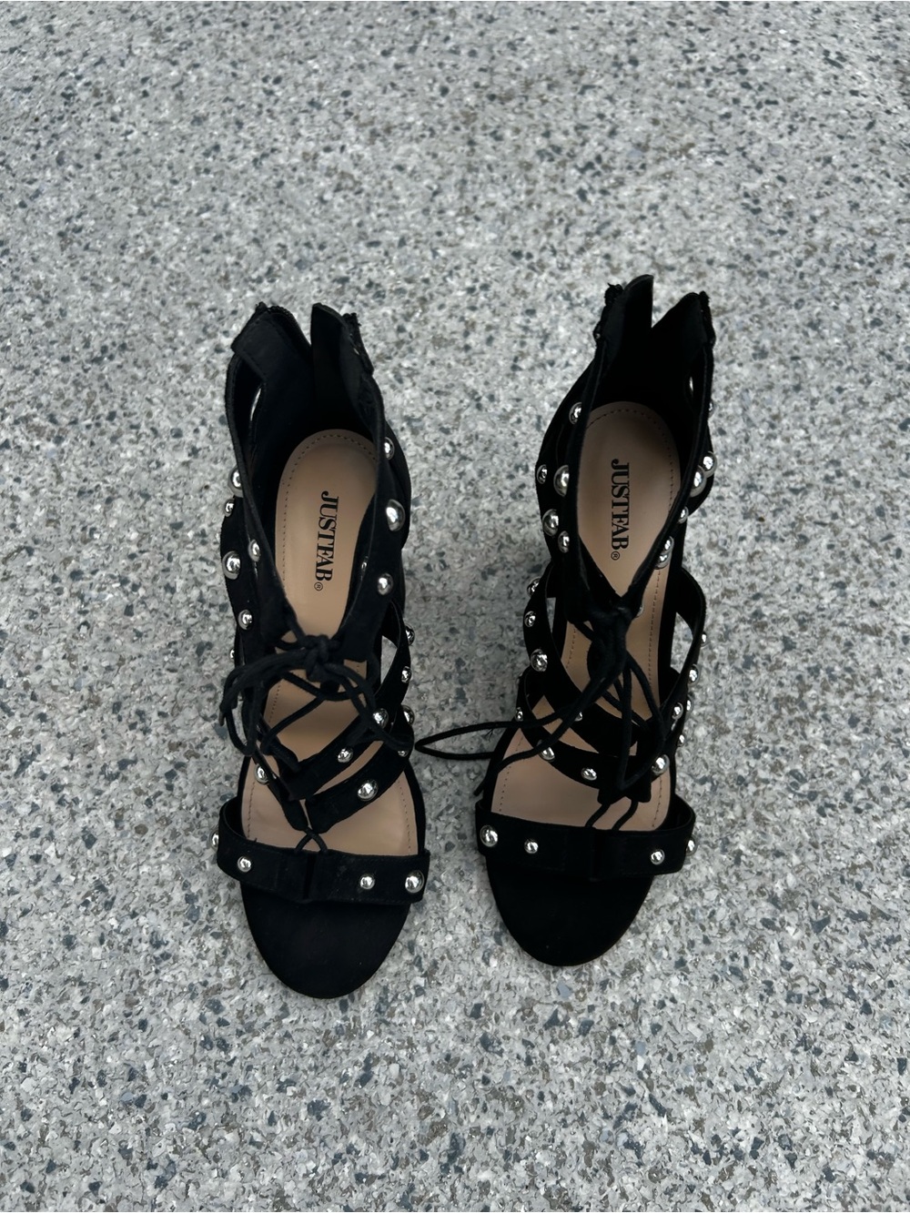 JustFab Black Studded Lace-Up Heels